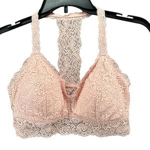 Auden Bralette L Pink Lightly Lined Racerback Lace Overlay Stretch Feminine